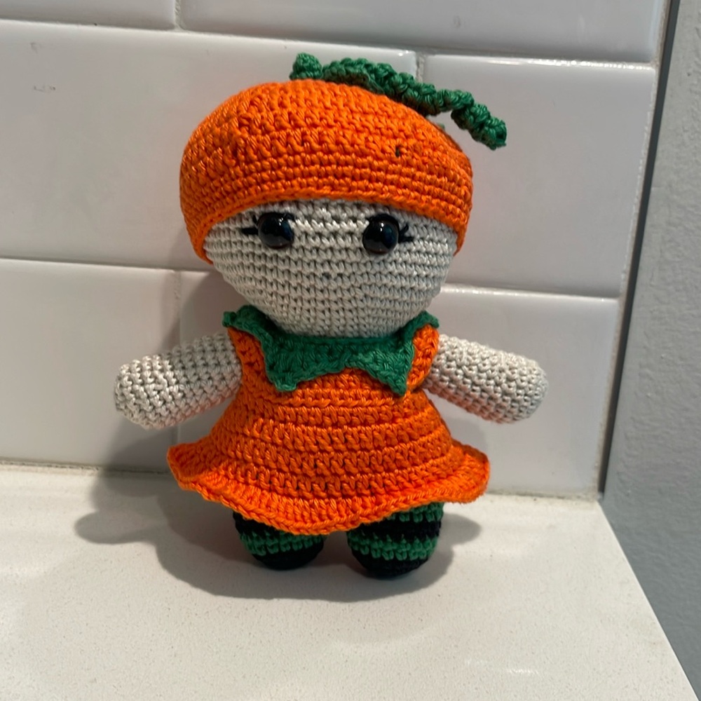Handcrafted Pumpkin Doll Figure Amigurumi Crochet Fall October Halloween Decor